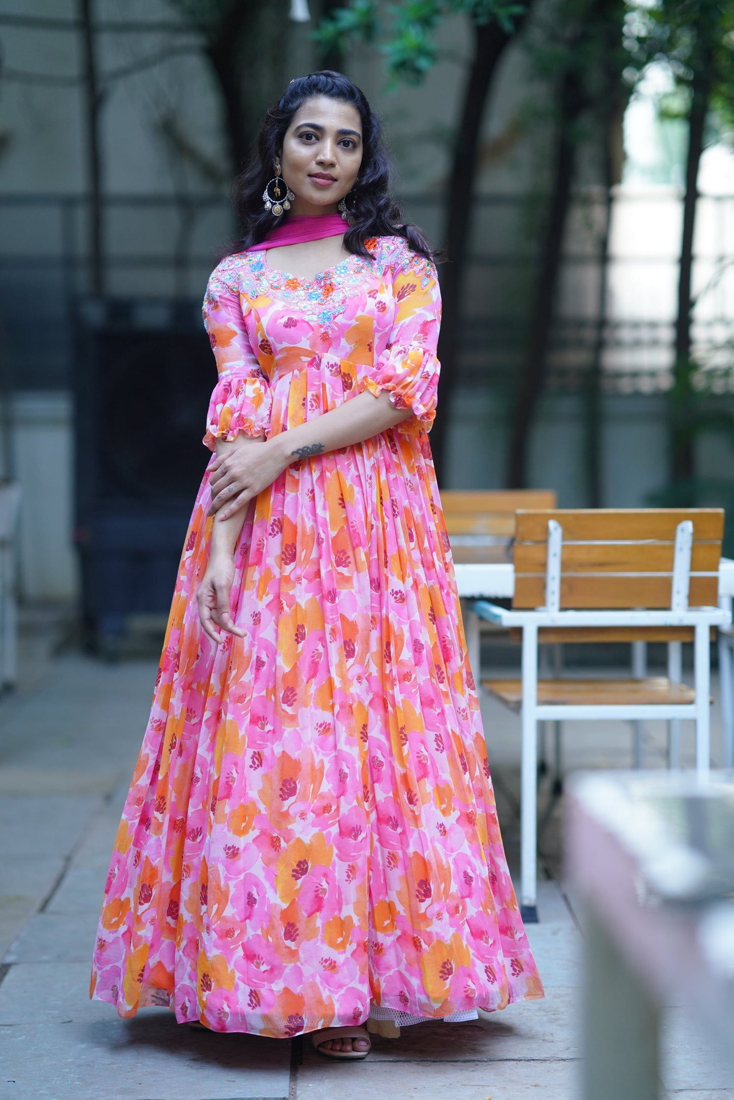 Multi Color Floral dress with hand embroidery