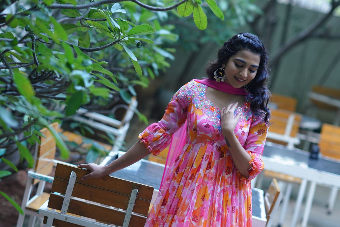 Multi Color Floral dress with hand embroidery