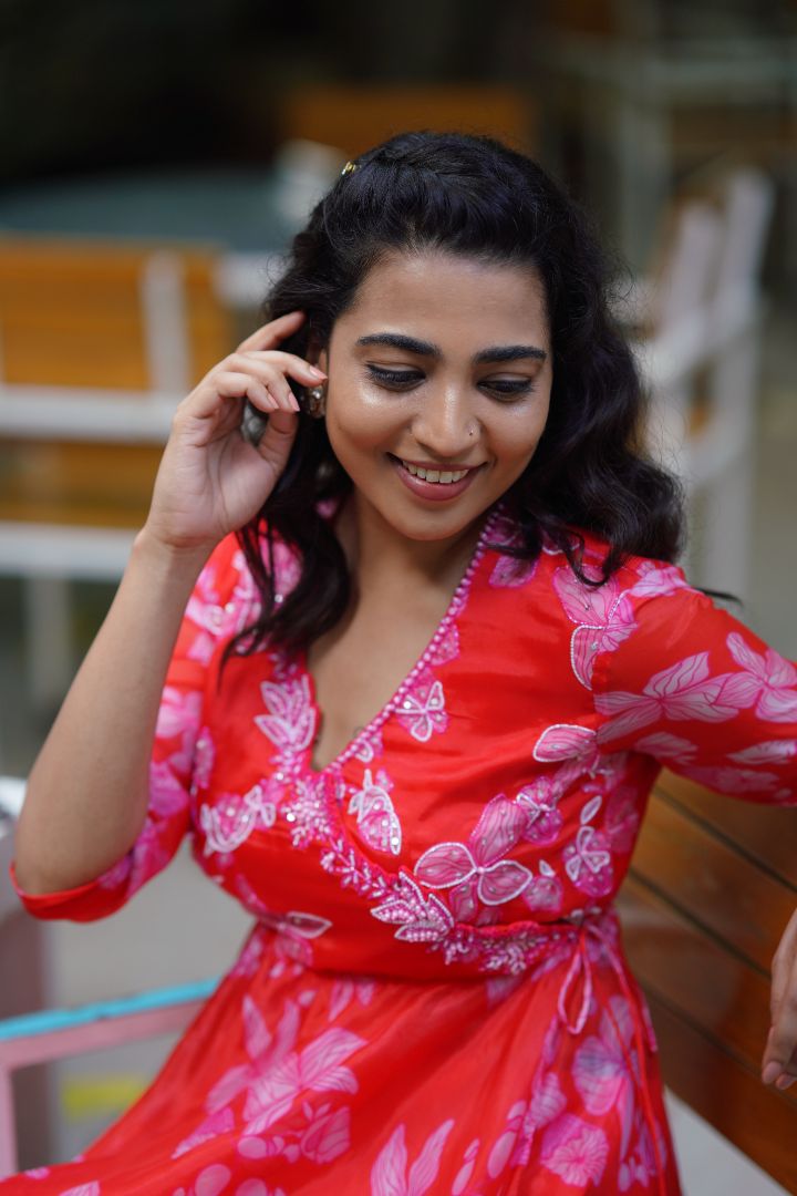 Red Color Floral Gharara with hand embroidery