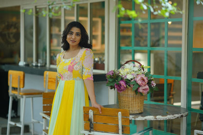 Yellow long frock with hand embroidery