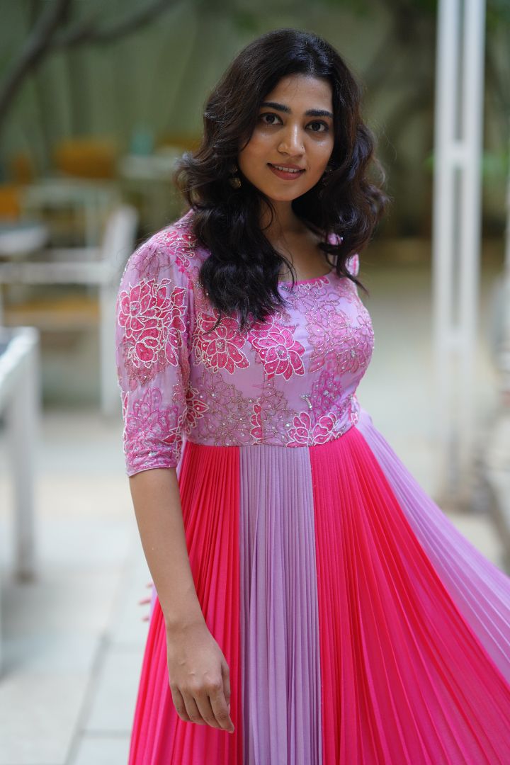 Pink long frock with hand embroidery